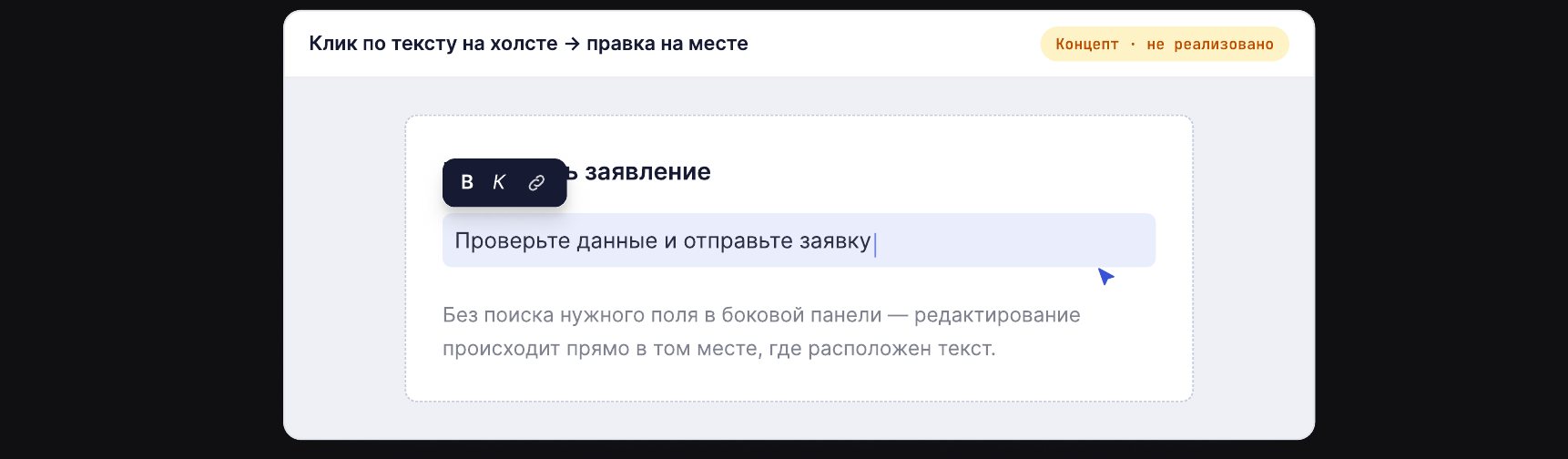 Концепт: редактирование текста по клику на холсте